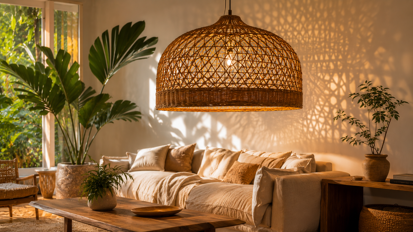 Luminária de Bambu e Palha: O Material do Design Biofílico