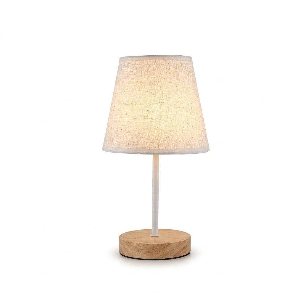 Luminária Madeira Linho USB Cabeceira Luz Quente Atmosfera