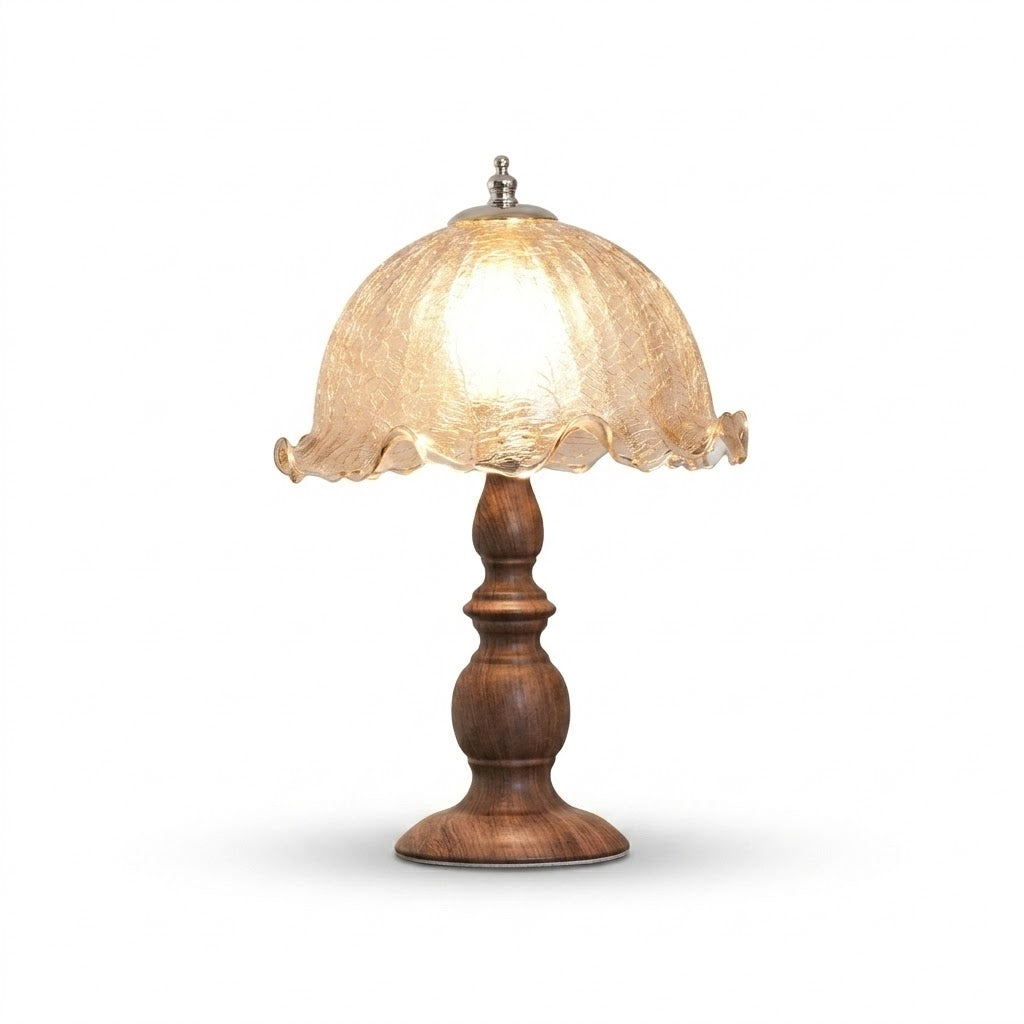 Luminária Madeira Coluna Romana Vidro Floral LED Sala