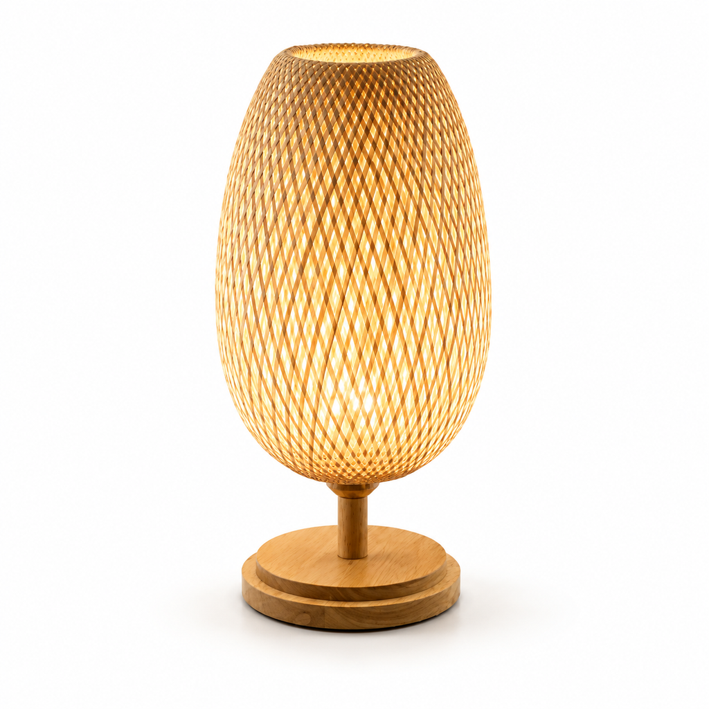Luminária Bambu Trançado Madeira Rattan Mesa Quarto
