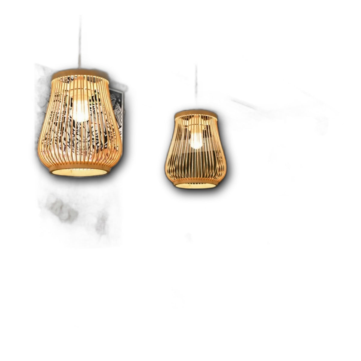 Pendente de Bambu Natural com LED E27 para Sala e Quarto