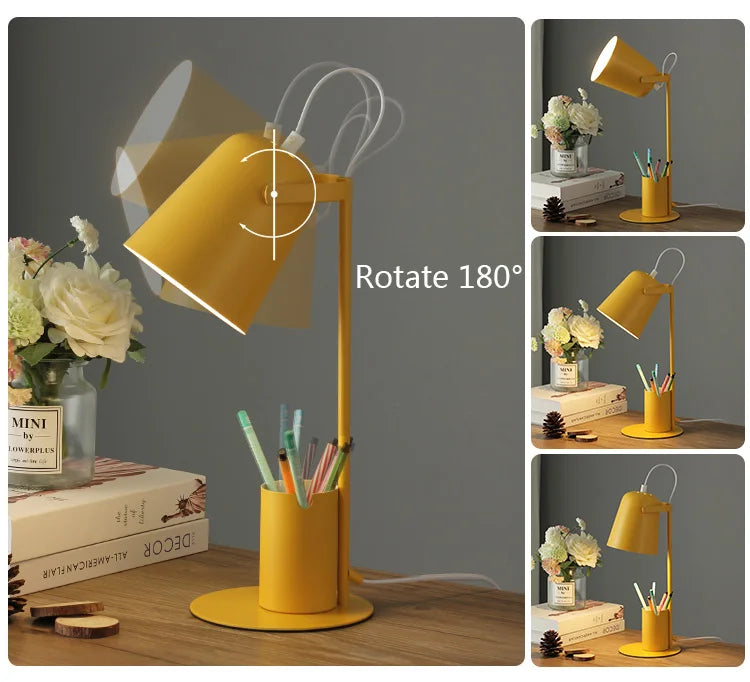 Luminária de Mesa LED com Porta-Caneta e Proteção Ocular – Design Nórdico