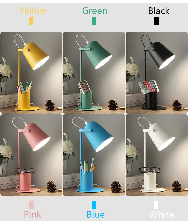 Luminária de Mesa LED com Porta-Caneta e Proteção Ocular – Design Nórdico