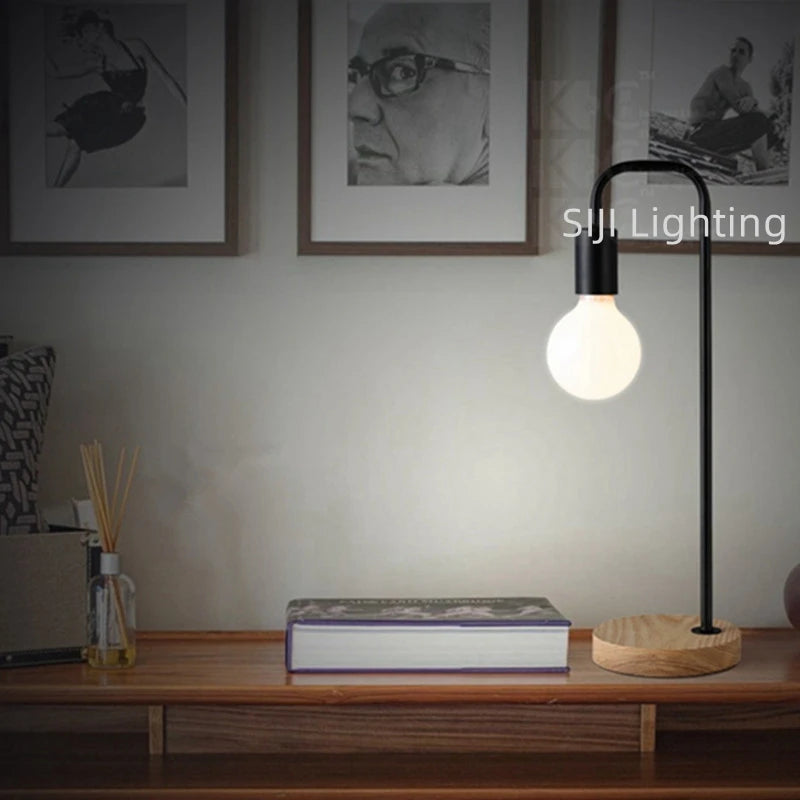 Luminária de Mesa Loft Industrial Base Madeira E27 – Vintage para Sala e Escritório