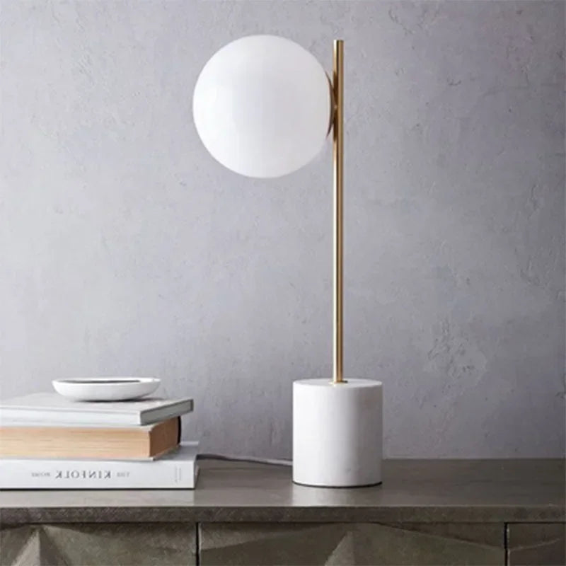 Luminária de Mesa Vidro Esfera com Base em Mármore – Hotel e Sala de Luxo