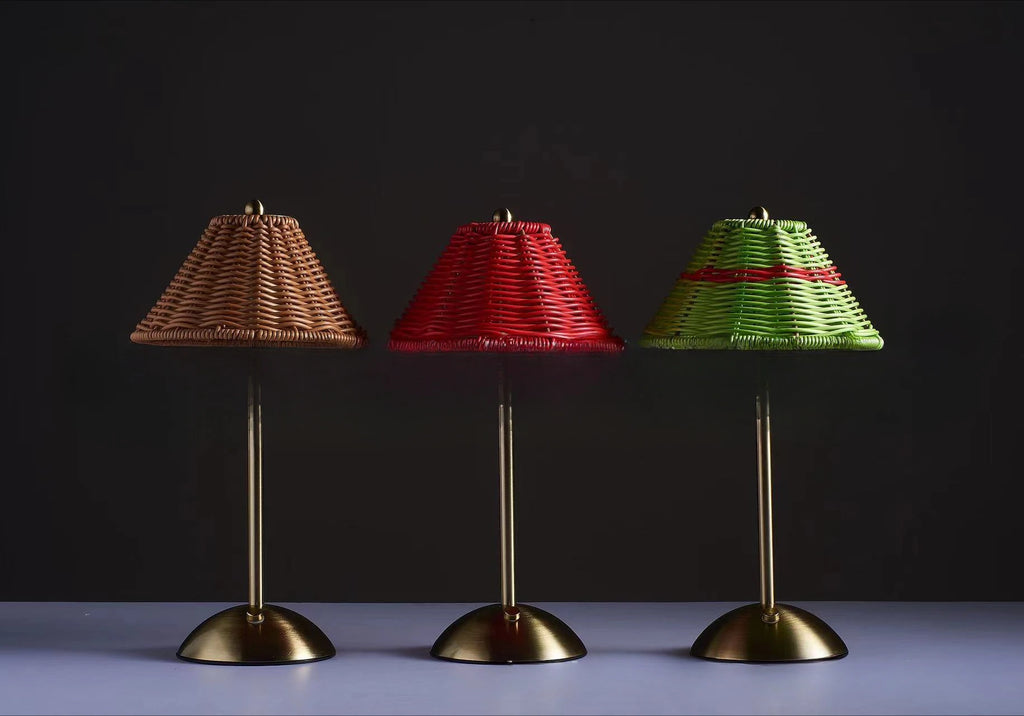Luminária Rattan Recarregável Retrô Sudeste Asiático LED