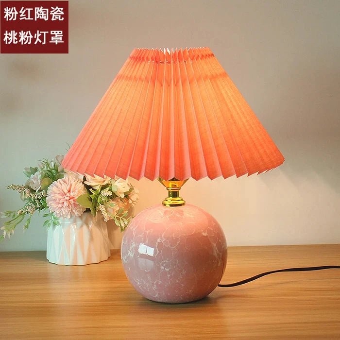 Abajur Cerâmica Plissado Rosa Quarto Infantil Presente