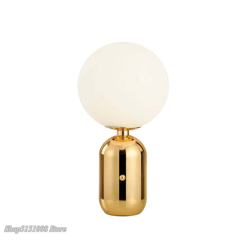 Luminária de Mesa LED Nórdica Vidro Fosco Metal – Quarto e Sala