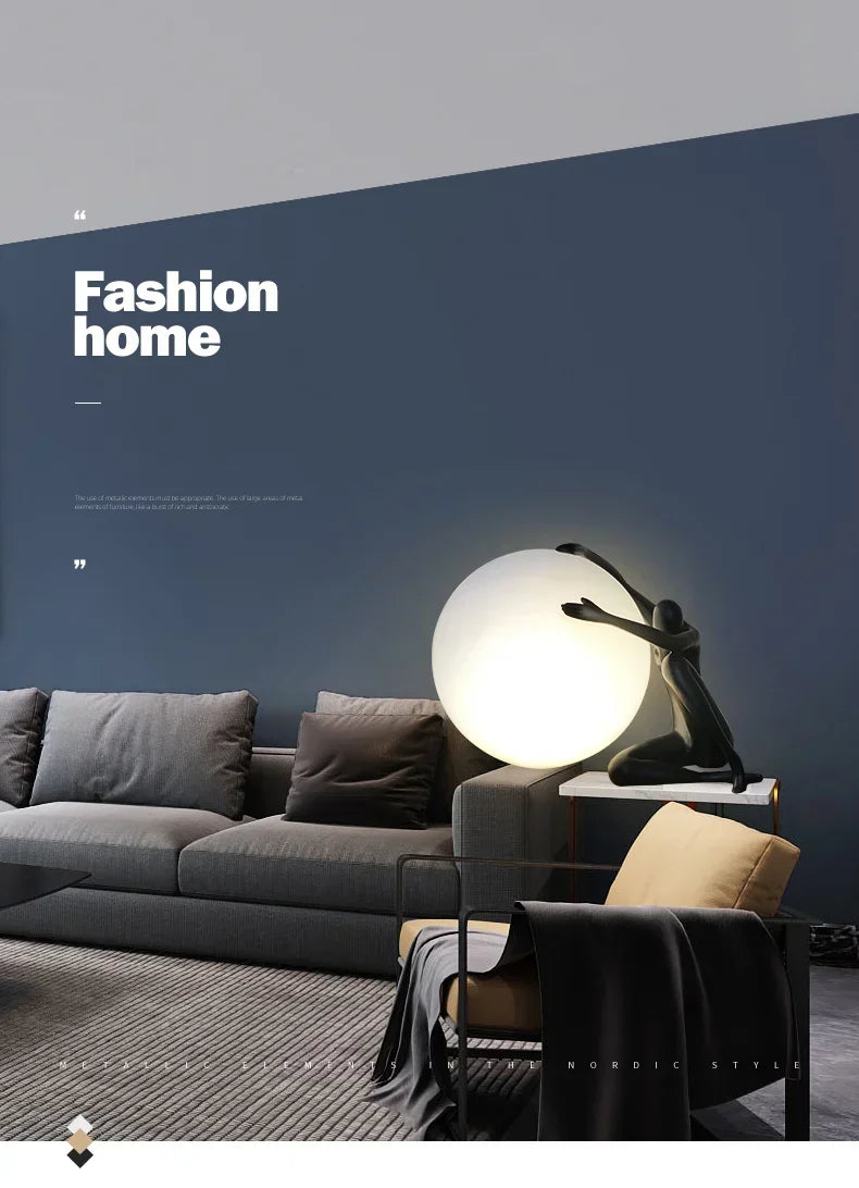 Luminárias de Mesa Modern Nordic Art Floor Lamp Abstract Decoration Of Human Figure Holding Ball Vertical Lamp Creative Figure Sculpture Decorative