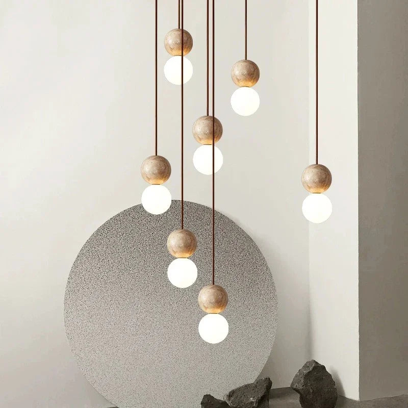 Pendente Esfera Retrô Estilo Pedra Creme LED — Para Quarto e Bar
