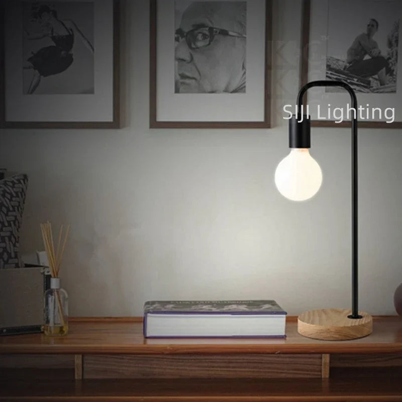 Luminária de Mesa Loft Industrial Base Madeira E27 – Vintage para Sala e Escritório
