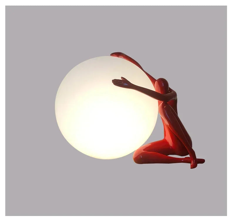 Luminárias de Mesa Modern Nordic Art Floor Lamp Abstract Decoration Of Human Figure Holding Ball Vertical Lamp Creative Figure Sculpture Decorative