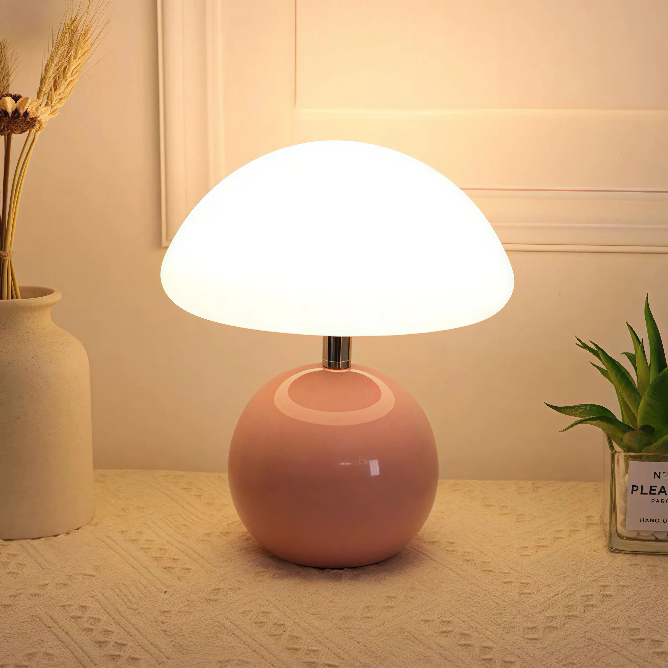 Abajur Cogumelo Cerâmica LED Luz Quente Cabeceira