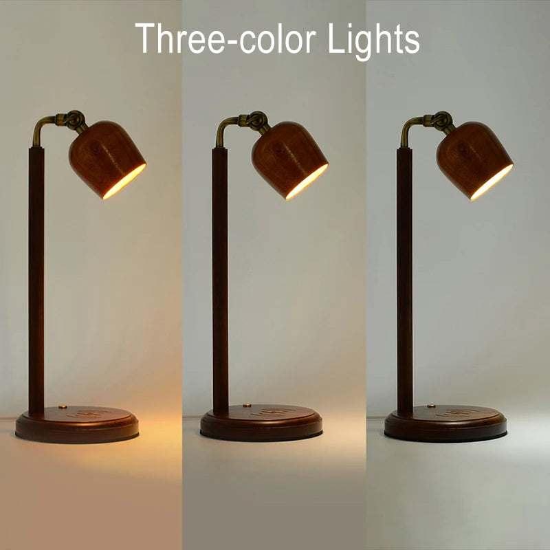 Luminária de Mesa Madeira com Carregador Qi Sem Fio 15W – 3 Cores LED