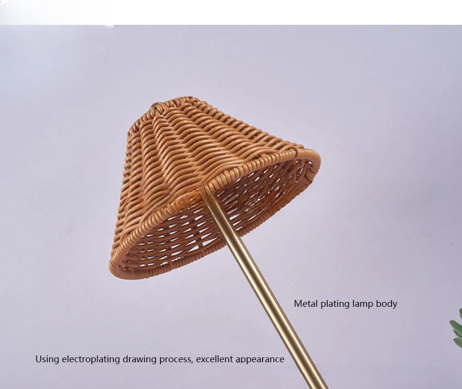Luminária Rattan Recarregável Retrô Sudeste Asiático LED