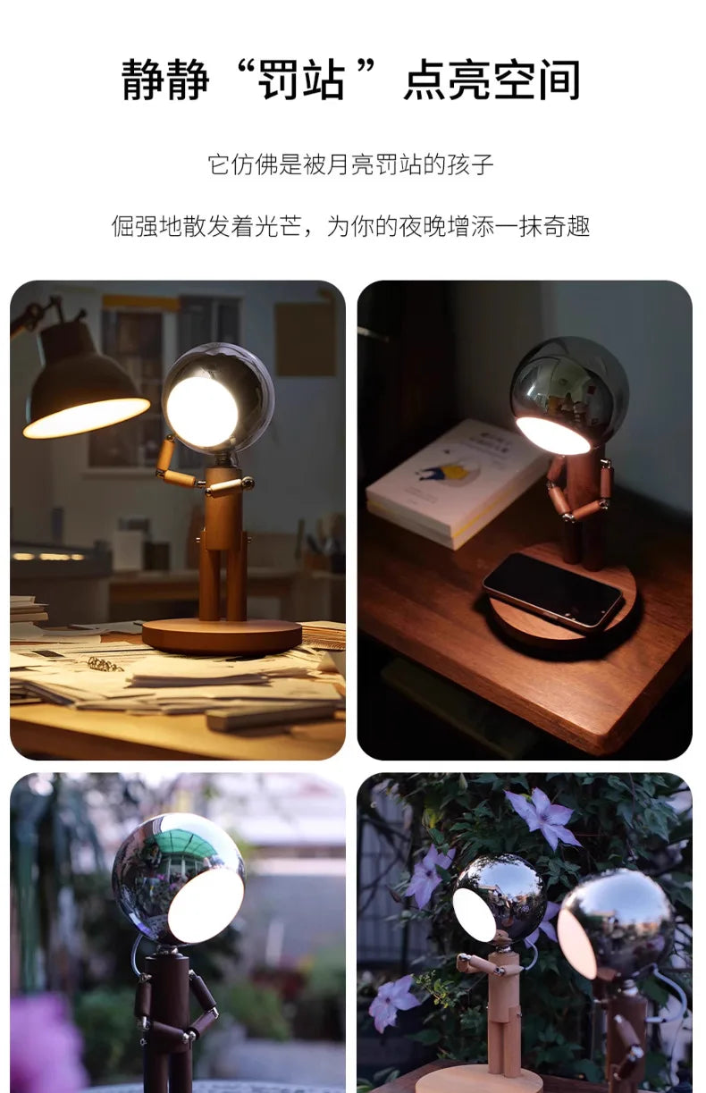 Luminária de Mesa Lua Madeira Recarregável USB – Dimmer Contínuo