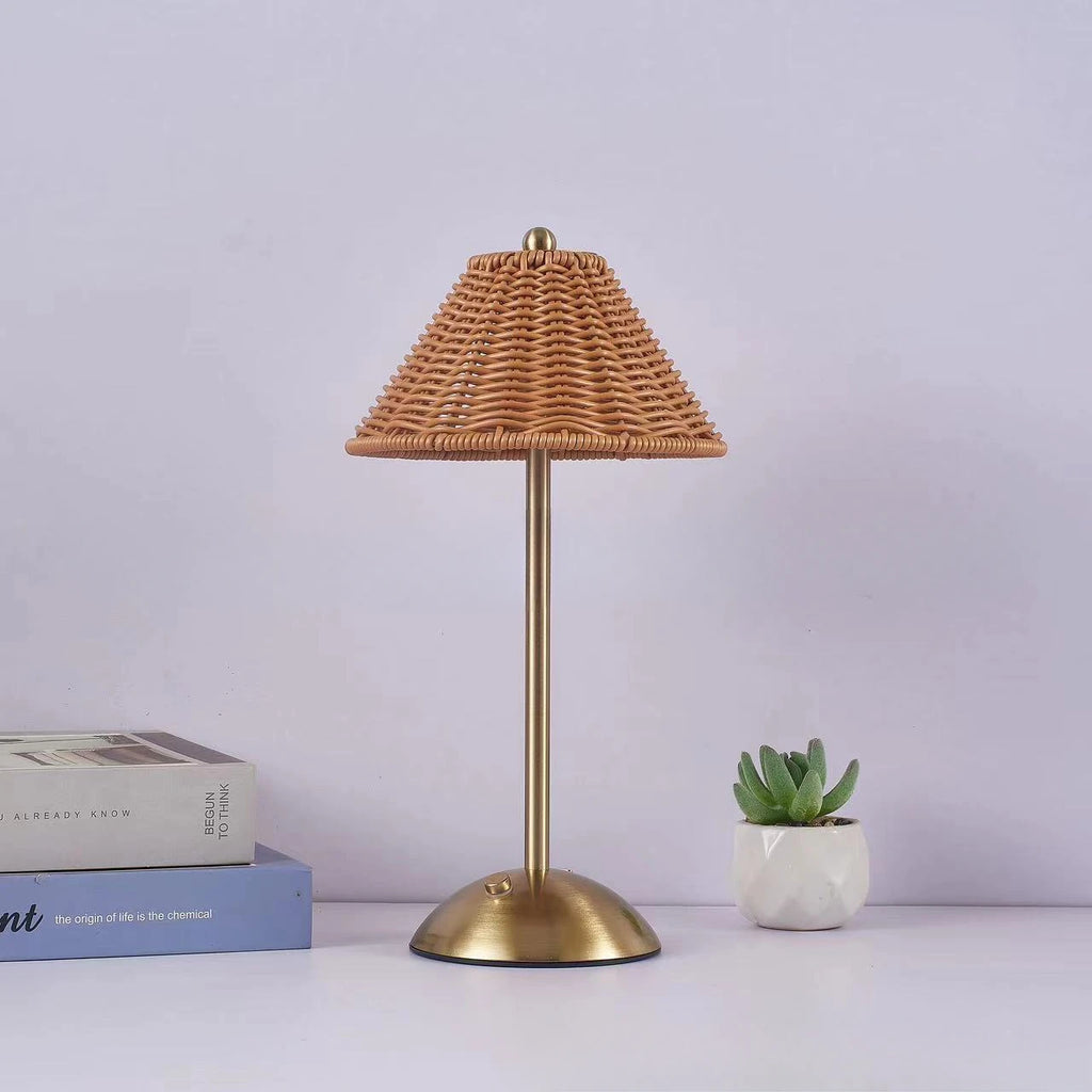 Luminária Rattan Recarregável Retrô Sudeste Asiático LED