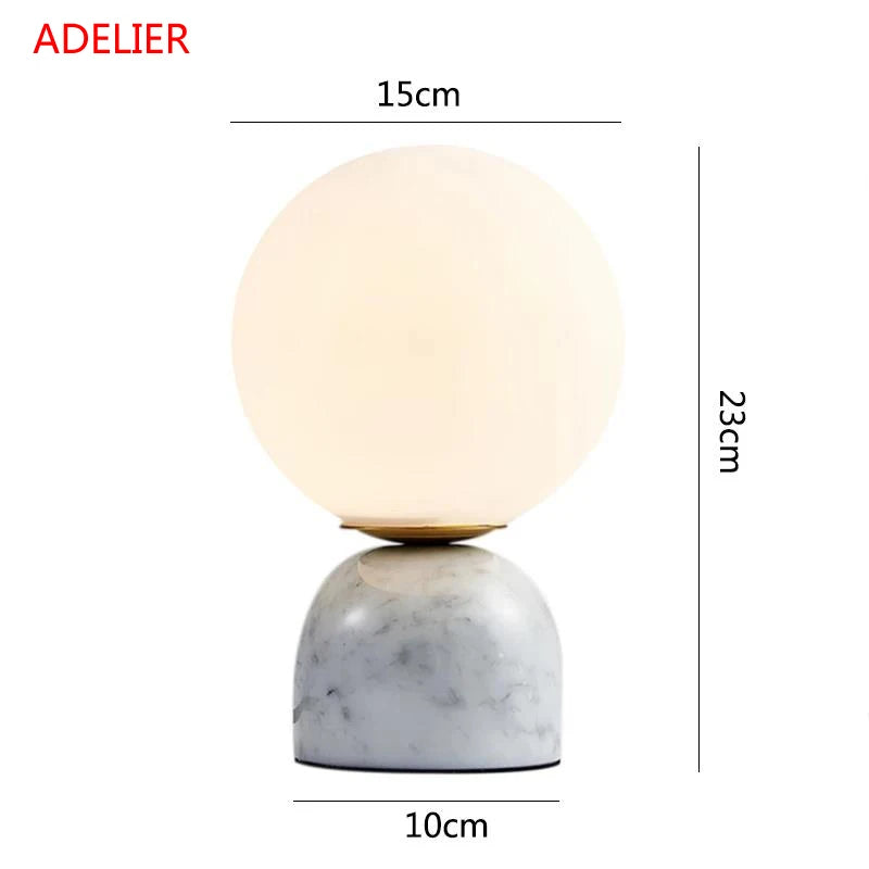 Luminária de Mesa Mármore com Bola de Vidro – Decoração para Sala e Quarto