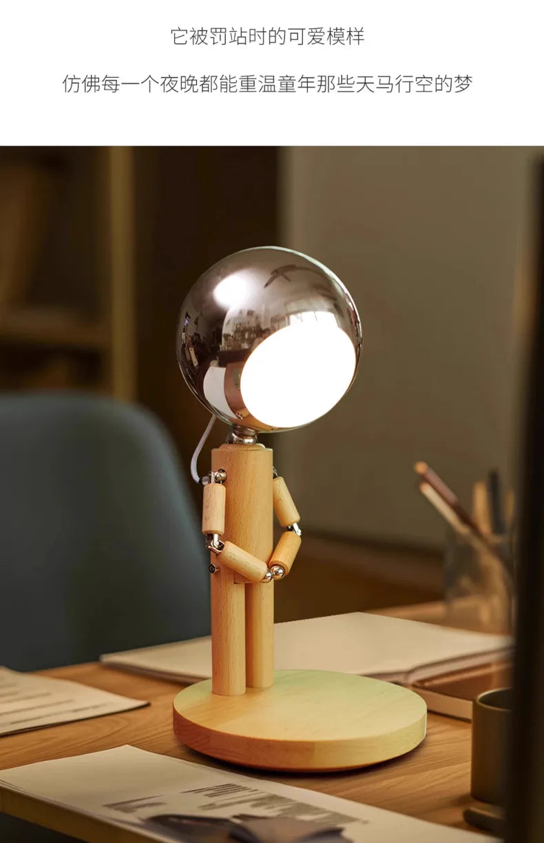 Luminária de Mesa Lua Madeira Recarregável USB – Dimmer Contínuo