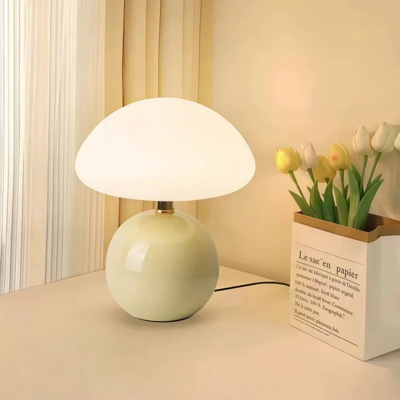 Abajur Cogumelo Cerâmica LED Luz Quente Cabeceira
