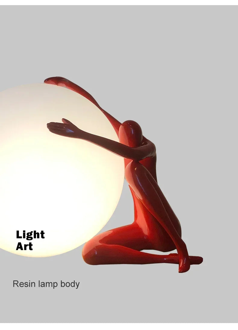Luminárias de Mesa Modern Nordic Art Floor Lamp Abstract Decoration Of Human Figure Holding Ball Vertical Lamp Creative Figure Sculpture Decorative