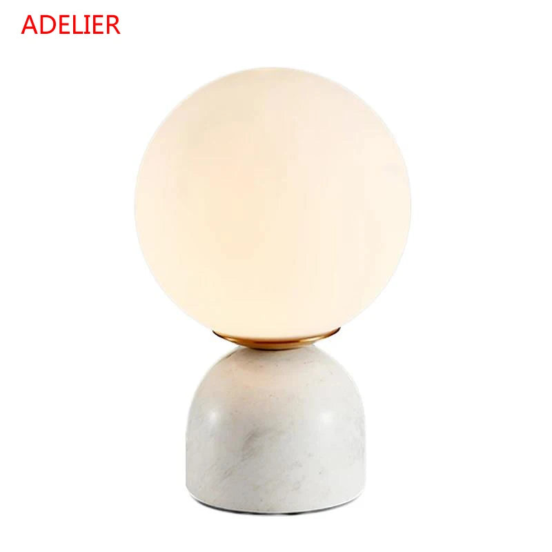 Luminária de Mesa Mármore com Bola de Vidro – Decoração para Sala e Quarto
