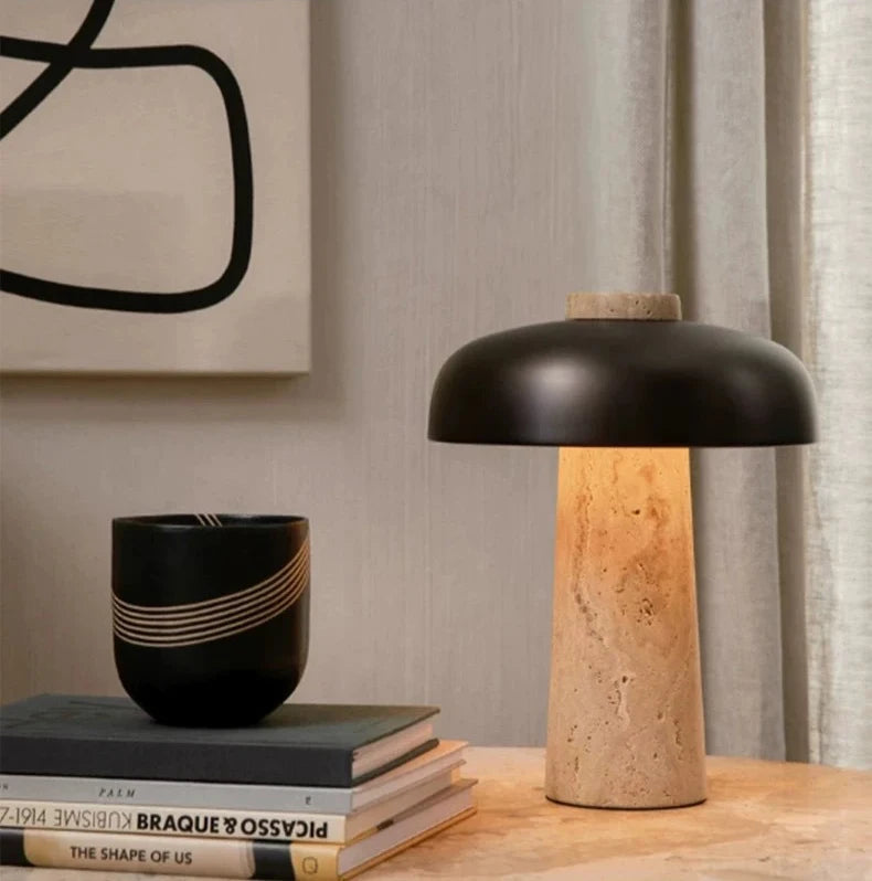 Luminária Cogumelo LED Pedra Natural USB Quarto 3000K
