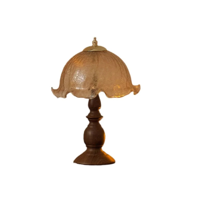 Luminária Madeira Coluna Romana Vidro Floral LED Sala