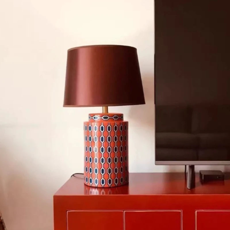 Luminária de Chão Cerâmica Azul Laranja LED E27 Luxo