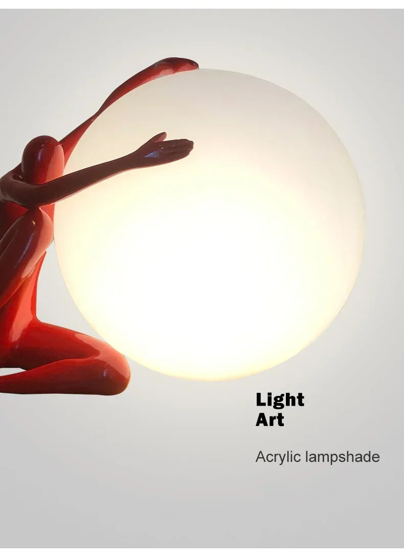 Luminárias de Mesa Modern Nordic Art Floor Lamp Abstract Decoration Of Human Figure Holding Ball Vertical Lamp Creative Figure Sculpture Decorative