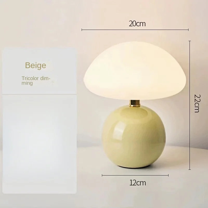 Abajur Cogumelo Cerâmica LED Luz Quente Cabeceira