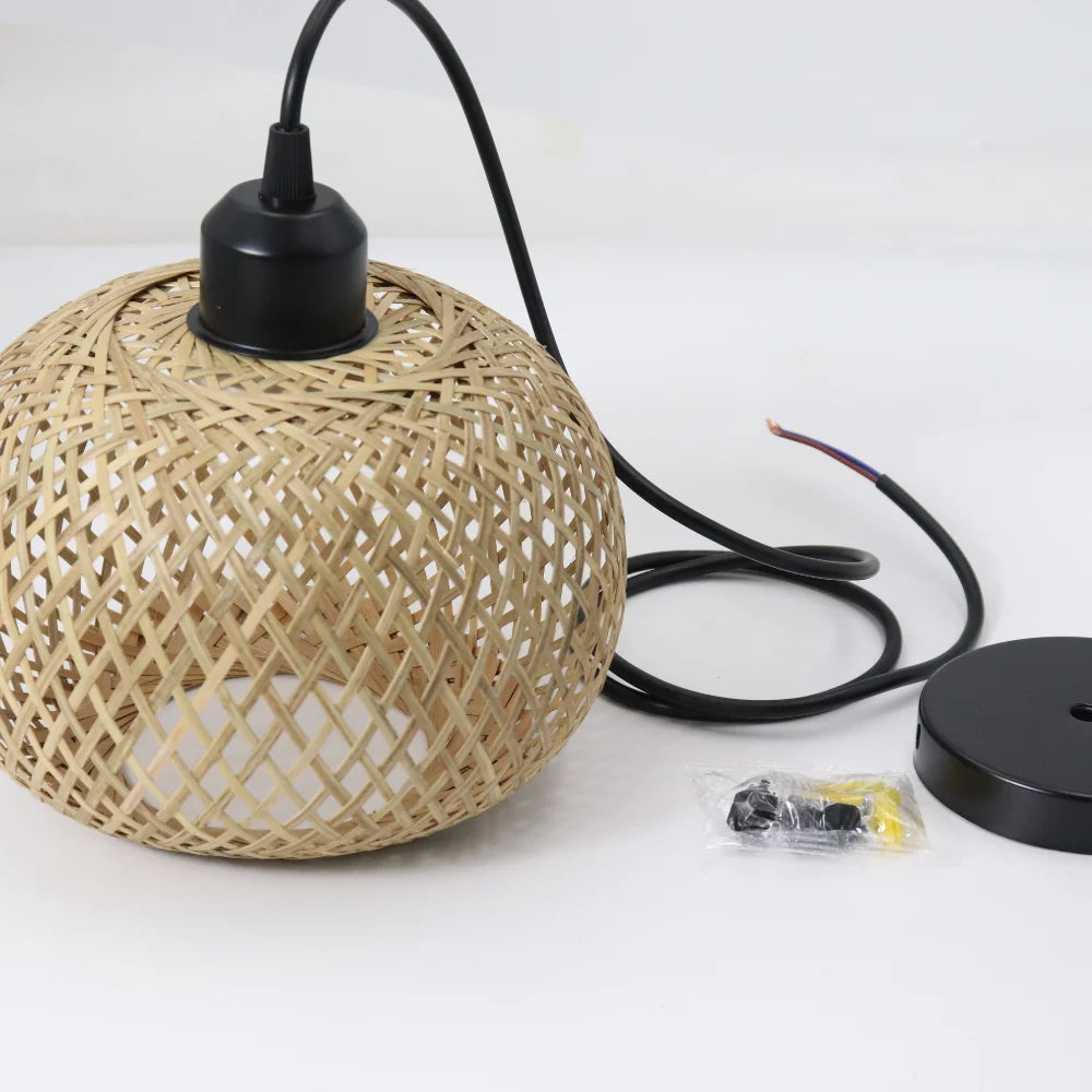 Pendente Artesanal em Bambu e Rattan E27 para Café