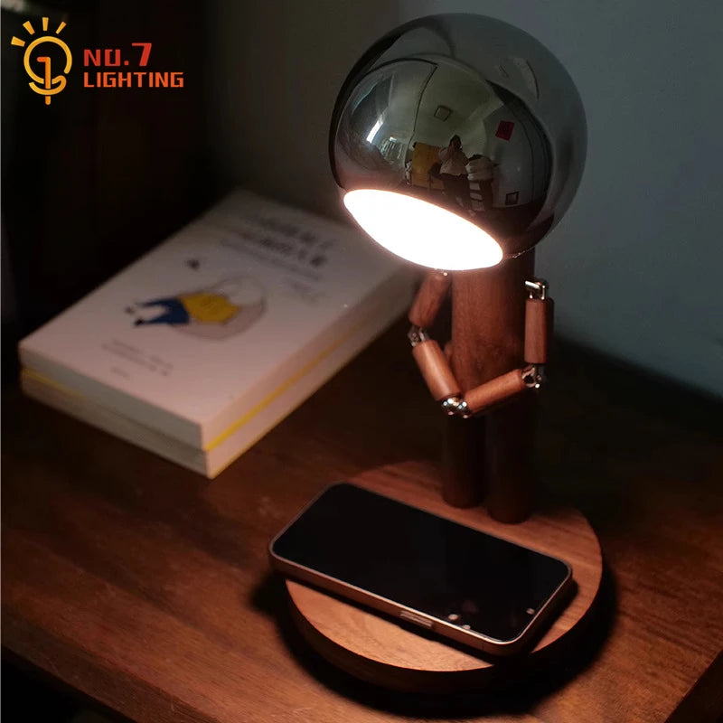 Luminária de Mesa Lua Madeira Recarregável USB – Dimmer Contínuo