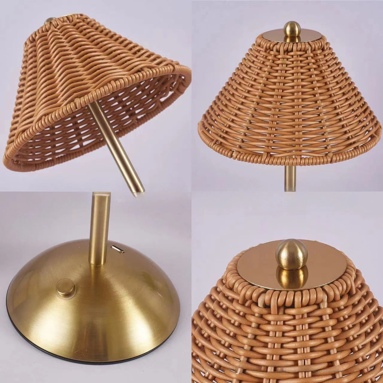 Luminária Rattan Recarregável Retrô Sudeste Asiático LED