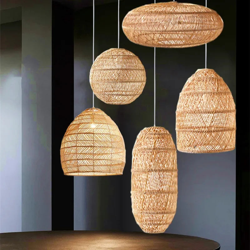 Pendente de Rattan Natural Tecido à Mão Estilo Chinês para Sala