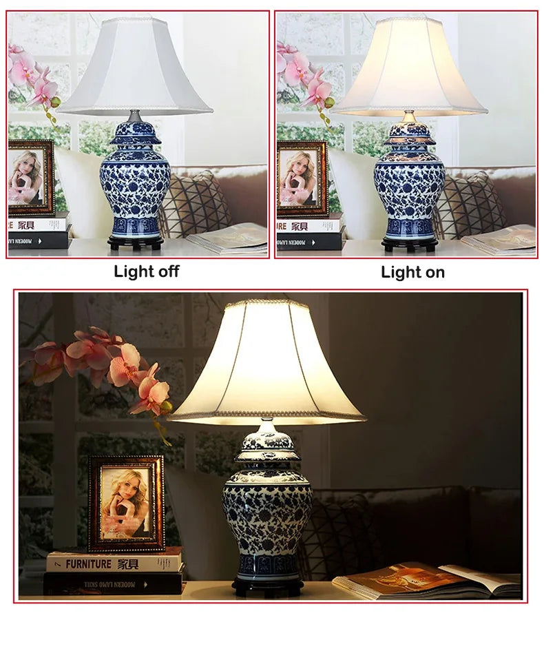 Luminária Porcelana Azul e Branca Jingdezhen Art Déco LED