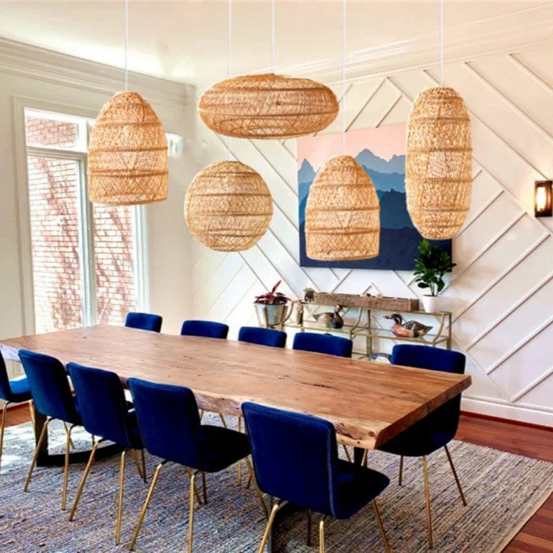 Pendente de Rattan Natural Tecido à Mão Estilo Chinês para Sala