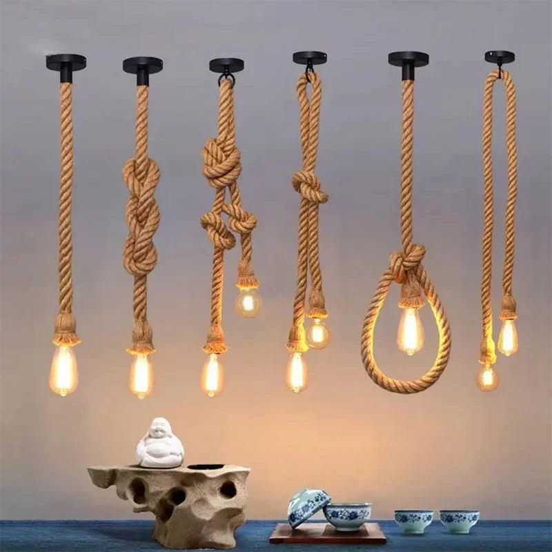 Pendente Industrial Vintage com Corda de Cânhamo E27