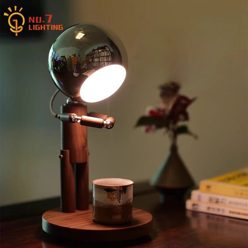 Luminária de Mesa Lua Madeira Recarregável USB – Dimmer Contínuo