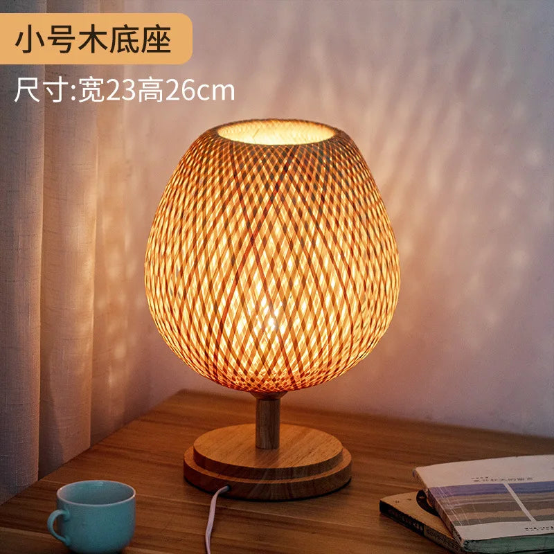Luminária Bambu Trançado Madeira Rattan Mesa Quarto