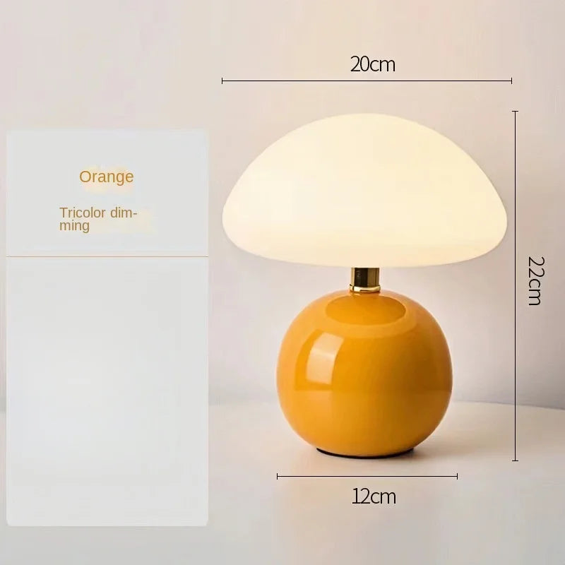 Abajur Cogumelo Cerâmica LED Luz Quente Cabeceira