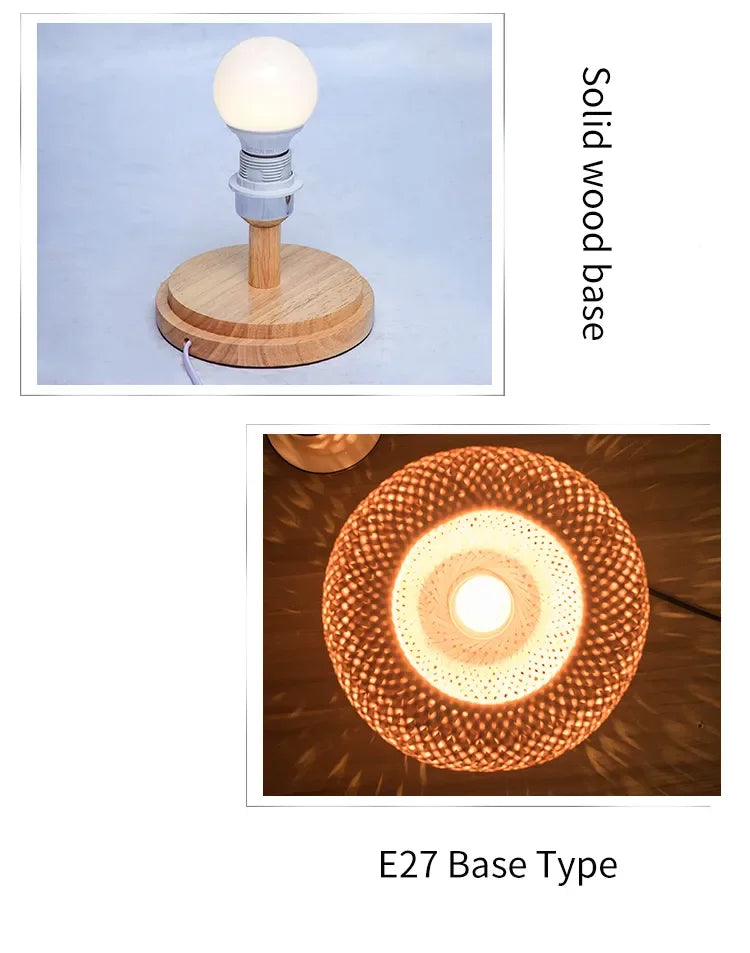 Luminária Bambu Trançado Madeira Rattan Mesa Quarto