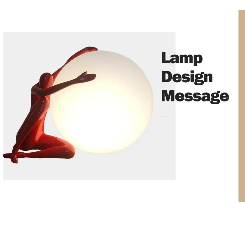 Luminárias de Mesa Modern Nordic Art Floor Lamp Abstract Decoration Of Human Figure Holding Ball Vertical Lamp Creative Figure Sculpture Decorative