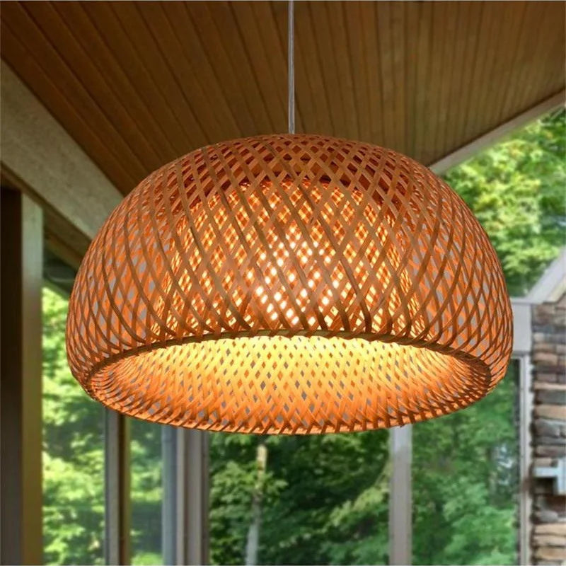 Pendente de Bambu Trançado à Mão 26cm Estilo Chinês para Restaurante
