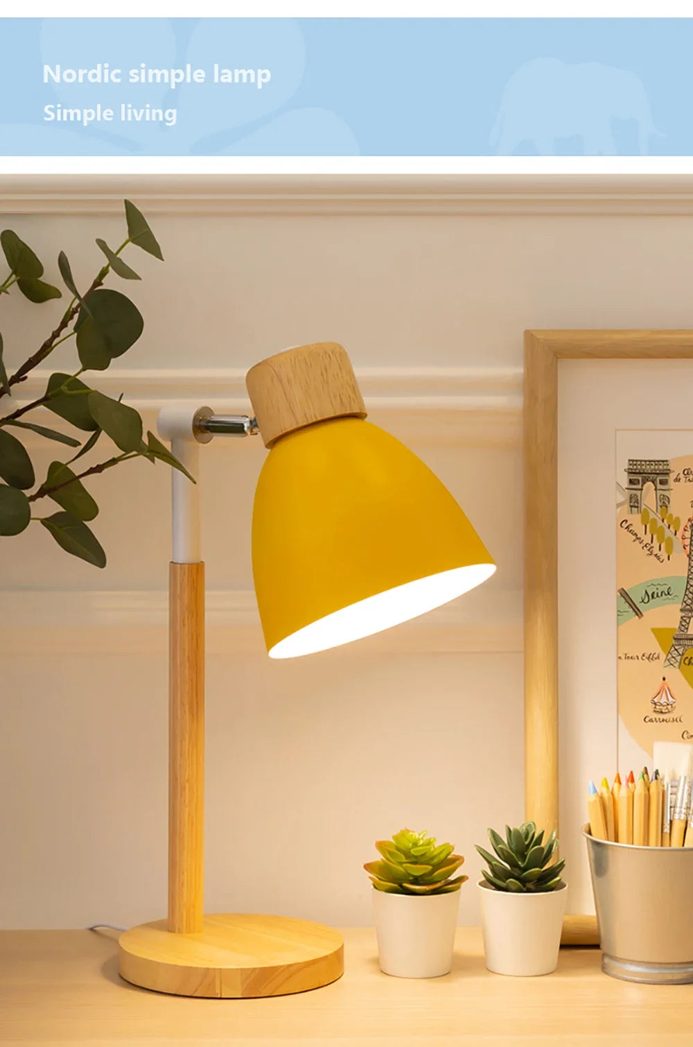 Luminária de Mesa Madeira Nórdica LED Giratória – Leitura e Decoração