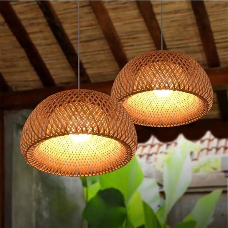 Pendente de Bambu Trançado à Mão 26cm Estilo Chinês para Restaurante
