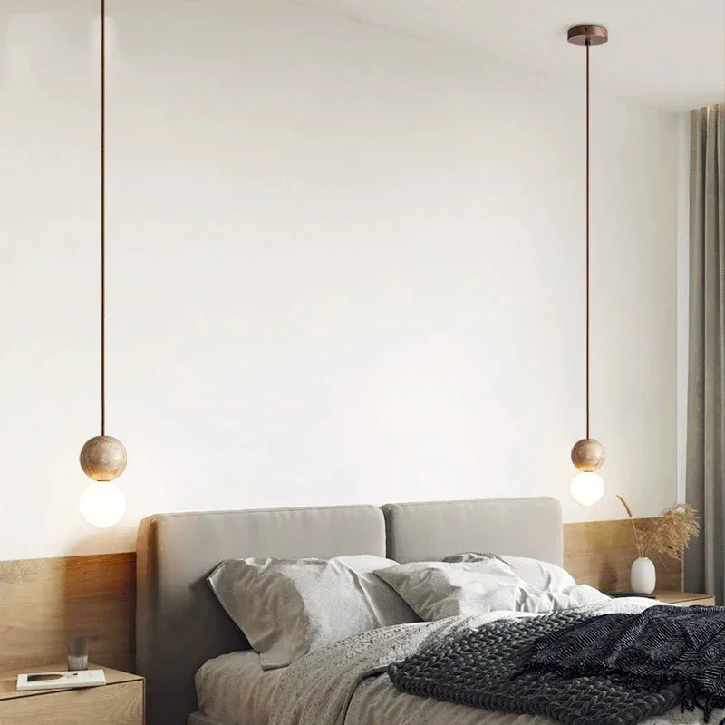 Pendente Esfera Retrô Estilo Pedra Creme LED — Para Quarto e Bar