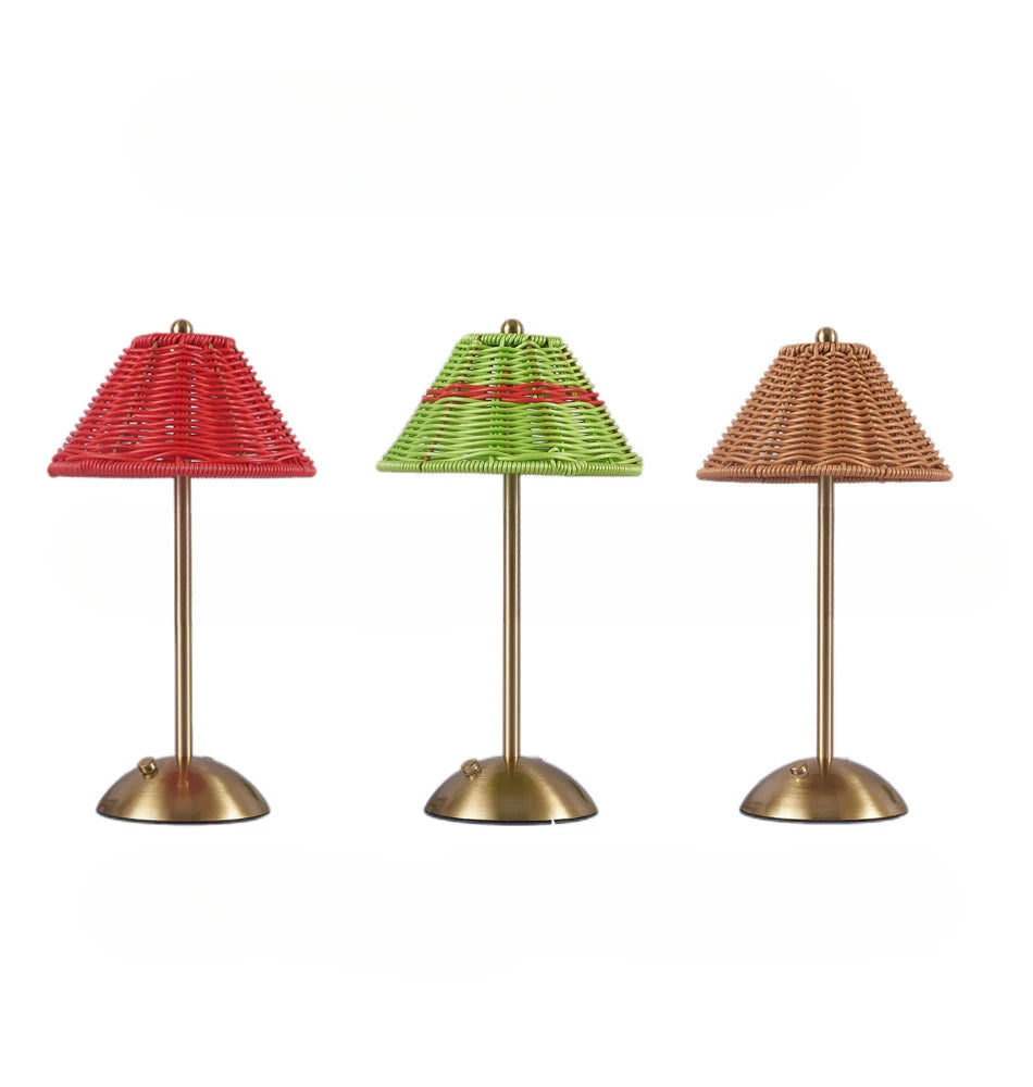 Luminária Rattan Recarregável Retrô Sudeste Asiático LED