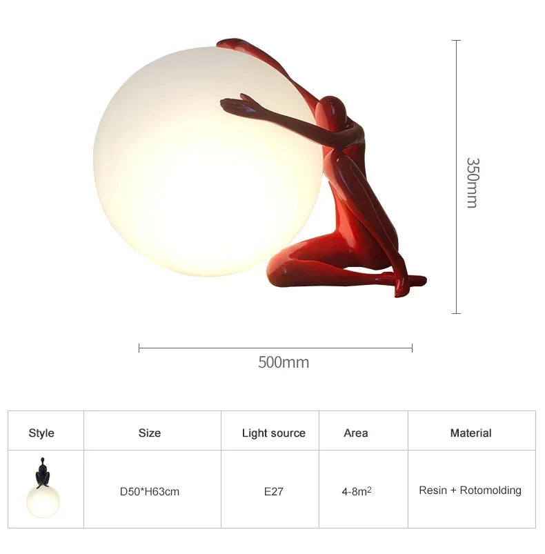 Luminárias de Mesa Modern Nordic Art Floor Lamp Abstract Decoration Of Human Figure Holding Ball Vertical Lamp Creative Figure Sculpture Decorative