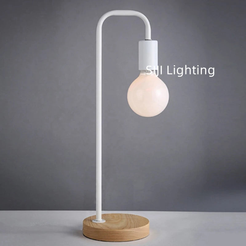 Luminária de Mesa Loft Industrial Base Madeira E27 – Vintage para Sala e Escritório